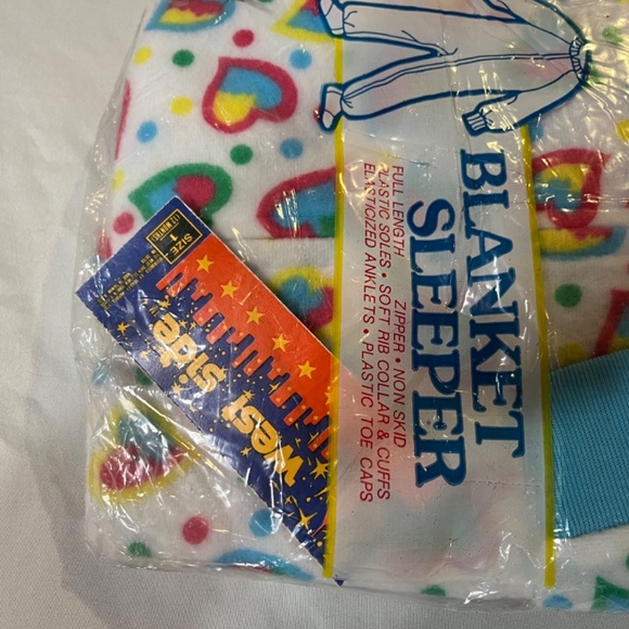 Vintage West Side Children Retro White Heart Pajama Blanket Sleeper Size 1 Small - Picture 2 of 5